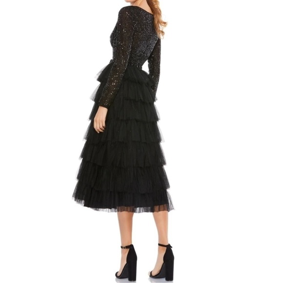 NWOT MAC DUGGAL Sequin Tiered Tulle Formal Wedding Cocktail Tea Length Dress 4 - Picture 3 of 8